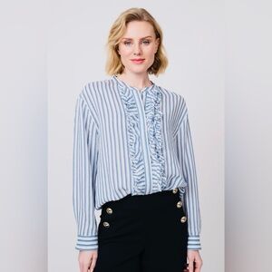 Dorothee Schumacher Cool Stripe Ruffled Blouse Large NEW